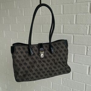 Vintage Dooney & Bourke Gray Black Double Long Handle Satchel/Tote Silver clasp